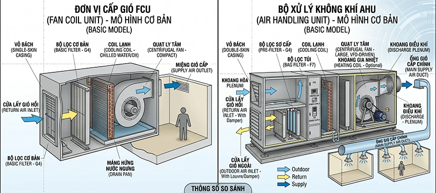Sự khác biệt giữa AHU và FCU