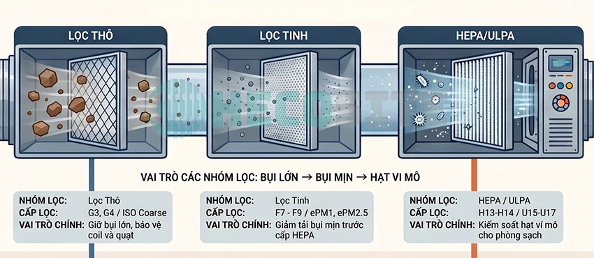 Các cấp lọc khí trong hệ thống HVAC công nghiệp