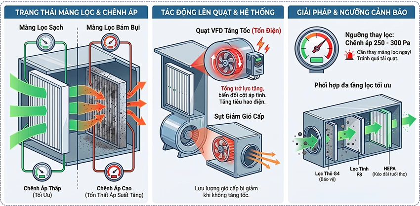 Màng lọc ảnh hưởng đến hoạt động của AHU như thế nào?
